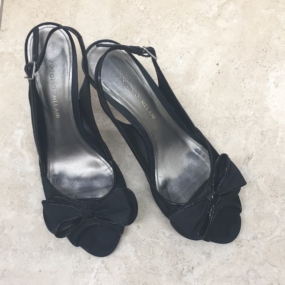 Antonio Melani Black Suede Healed Stiletto Sandal with Bows size 6.5, the go to - Picture 4 of 11